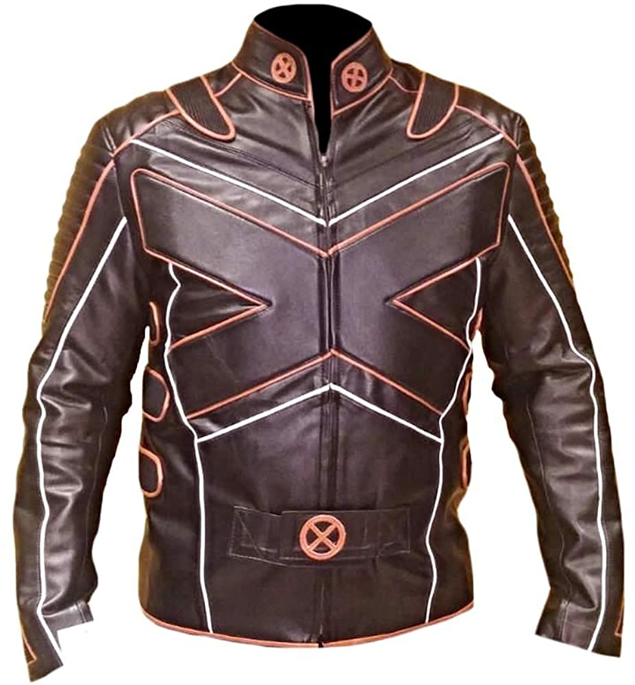 Classyak Men's Fashion Orange Piping Leather Jacket