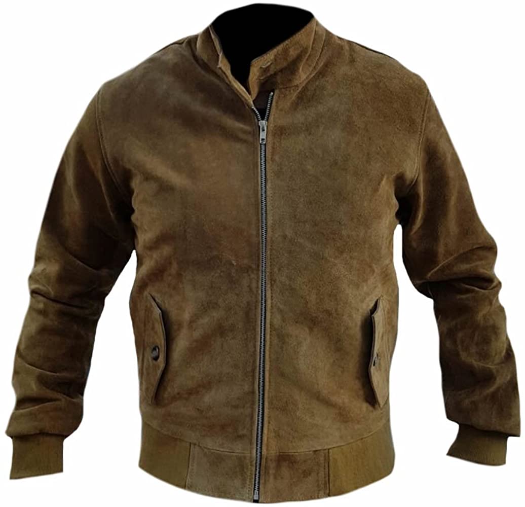 Classyak Men's Fashion Cow Suede Leather Bomber Jacket