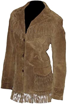 Classyak Women's Cowgirl Suede Leather Fringed Coat