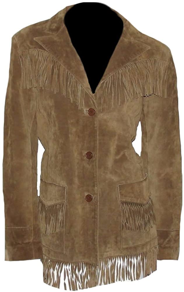 Classyak Women's Cowgirl Suede Leather Fringed Coat