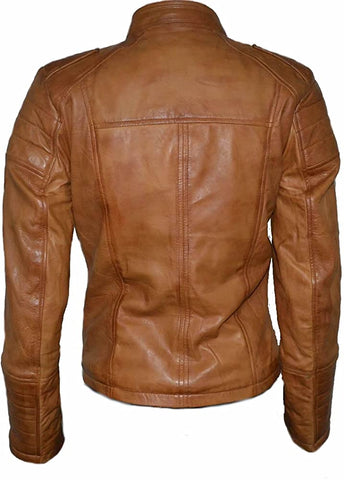 Classyak Women Fashion Leather Jacket Brown, High Grade Lambskin