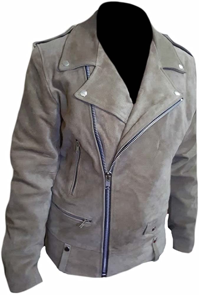Classyak Men's Fashion Brando Style Suede Leather Biker Jacket