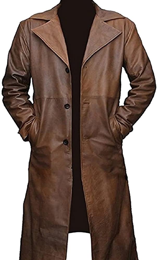 Classyak Men's Fashion Sleek Design Real Leather Long Coat
