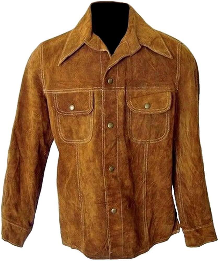 Classyak Men's Fashion Suede Leather Buttoned Coat