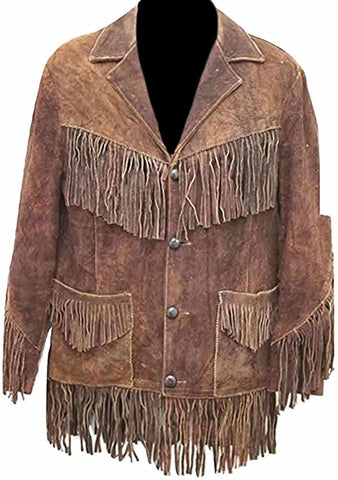 Classyak Men's Fashion Suede Leather Fringed Coat