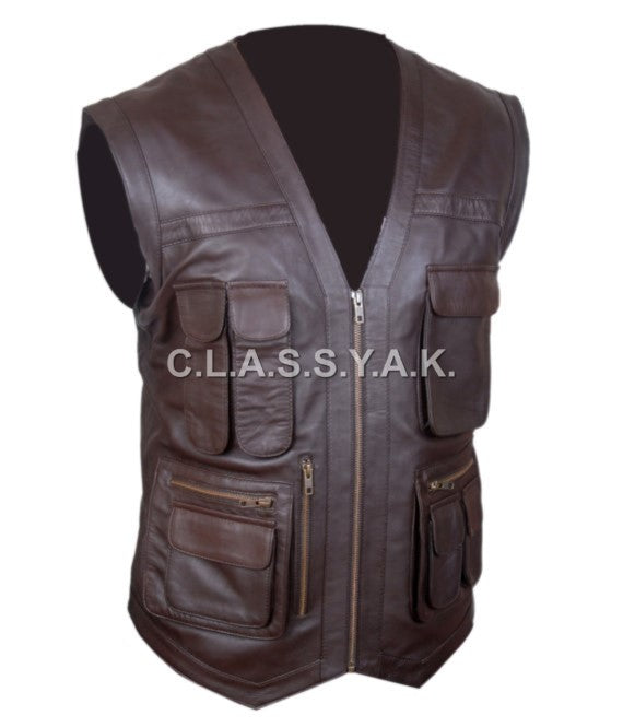 Classyak Men's Fashion Brown Leather Vest