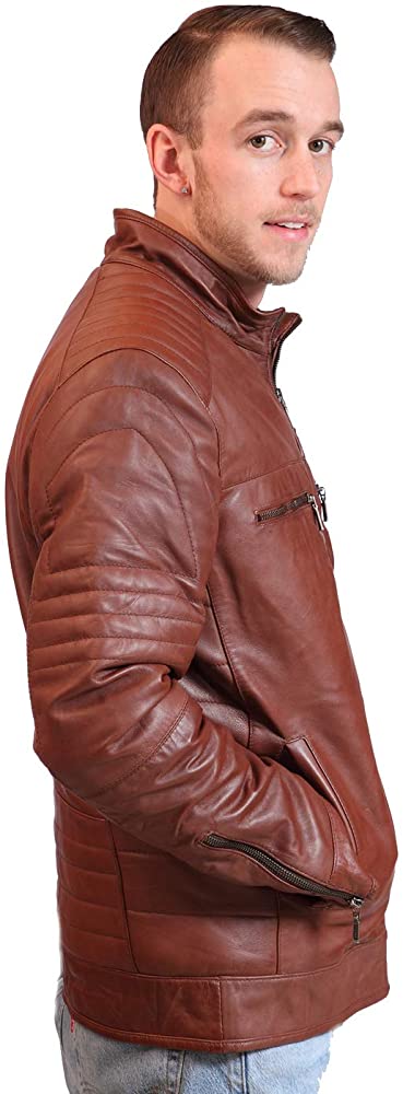 Classyak Men's Fashion Real Leather Moto Zipper Jacket