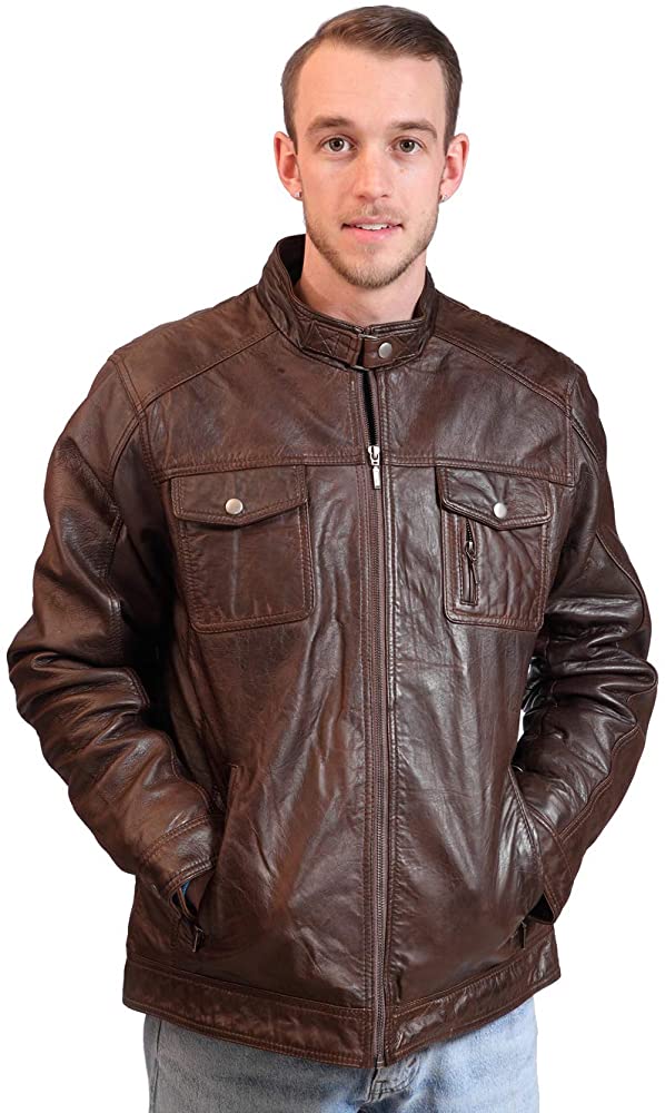 Classyak Men's Fashion Real Leather Front Pockets Jacket