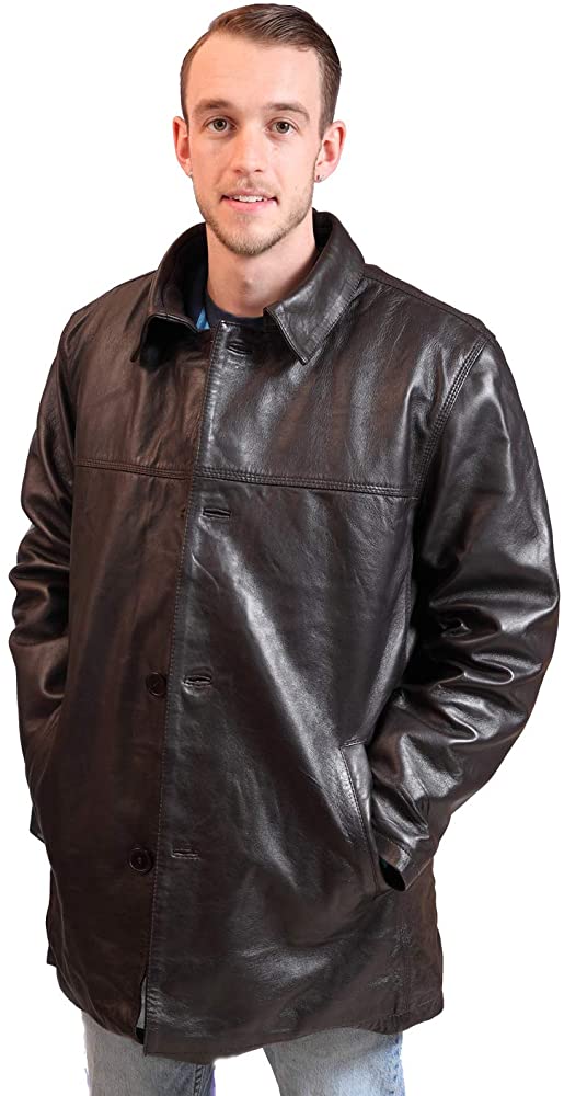 Classyak Men's Fashion Real Leather Buttoned Biker Coat