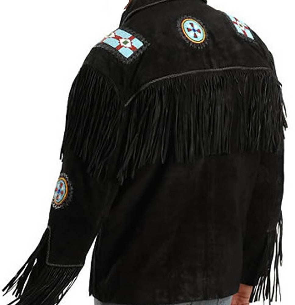 Western Leather Jacket for Men - Black Suede Leather Coat