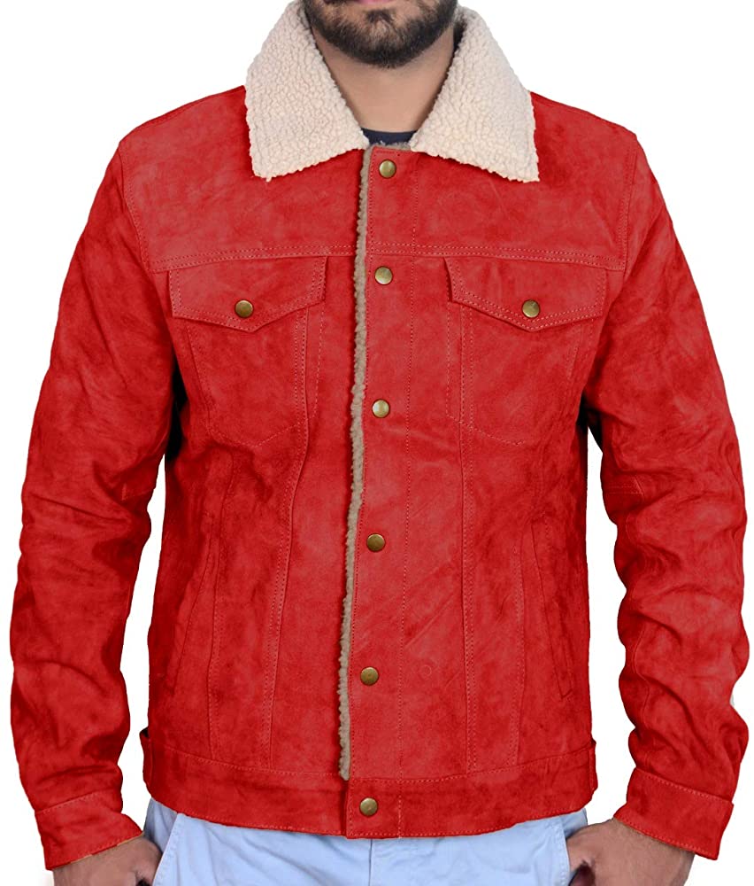 Classyak Men's Fashion Furr Collar Buttoned Leather Coat