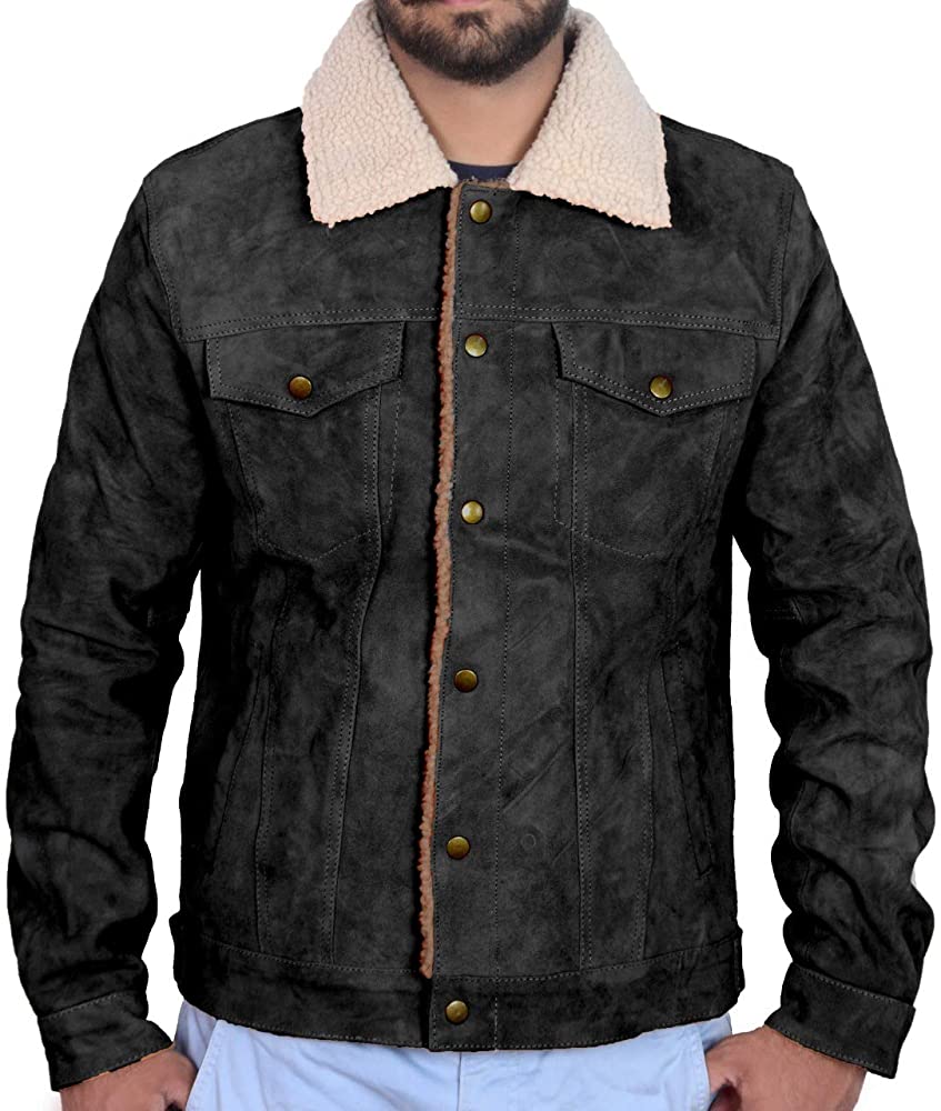 Classyak Men's Fashion Furr Collar Buttoned Leather Coat