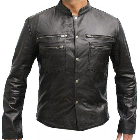 Classyak Fashion Original Leather Jacket Black Mark, High Quality Lambskin, Xs-5xl