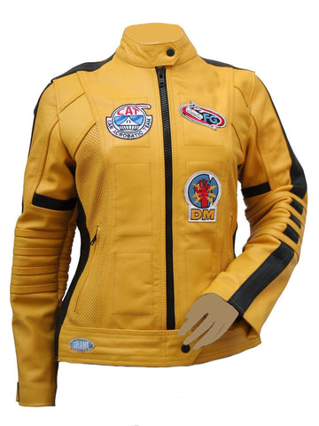 Classyak Women Fashion Genuine Leather Jacket Yellow
