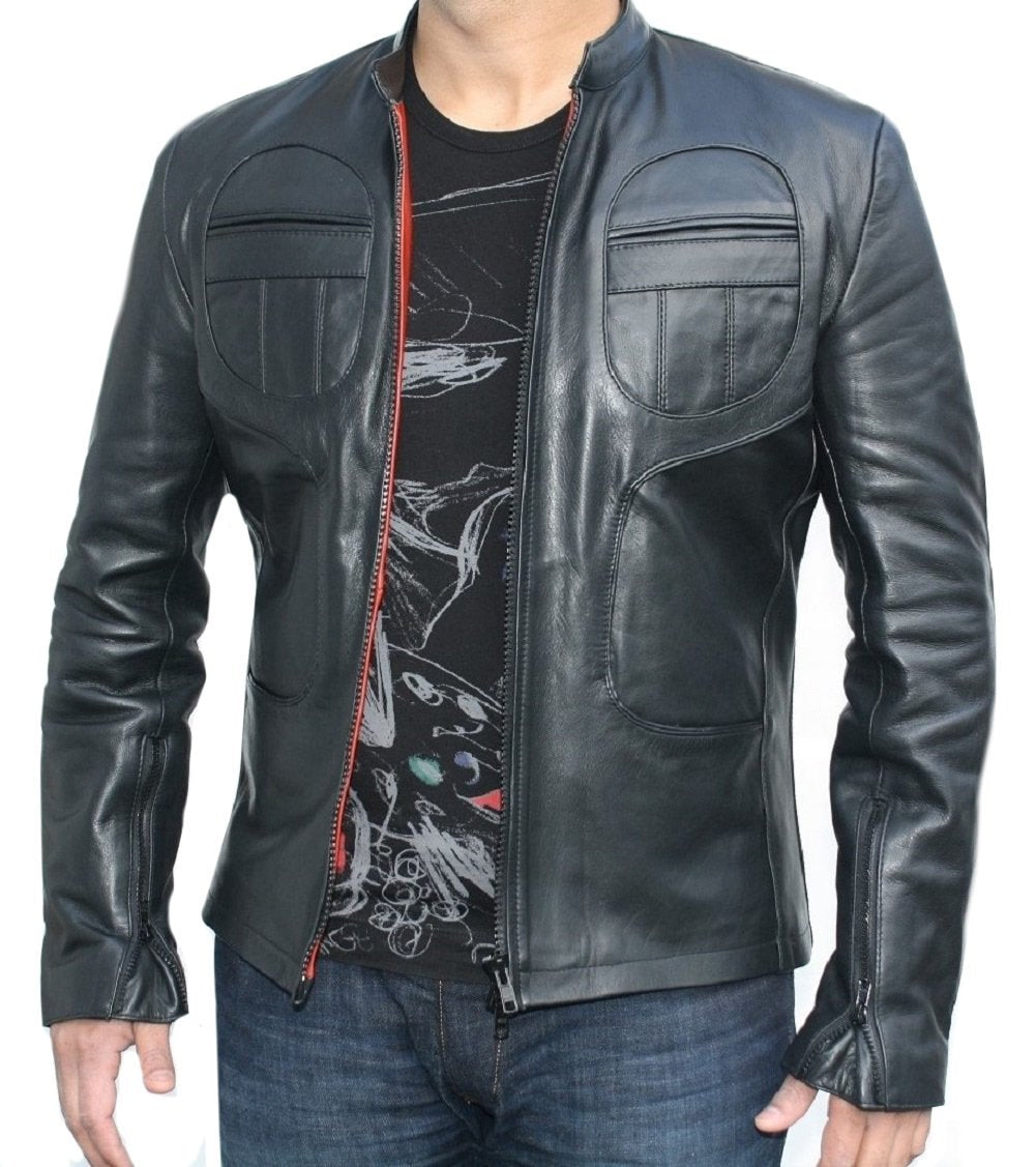 Classyak Men Fashion Genuine Sheep Leather Jacket Black Point