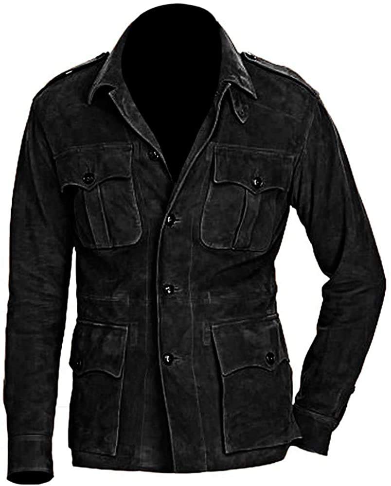 Classyak Men's Fashion 4 Pocket Leather Coat