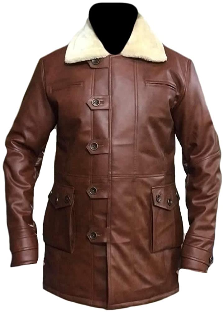 Classyak Men's Furr Collar Fashion Leather Coat