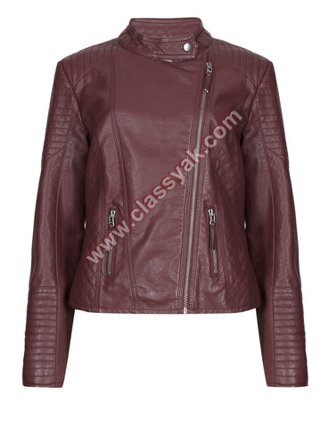 Classyak Women Fashion Genuine Leather Jacket Burgundy, Xs-5xl
