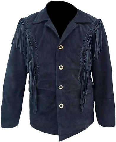 Classyak Men's Fashion Fringed Leather Coat