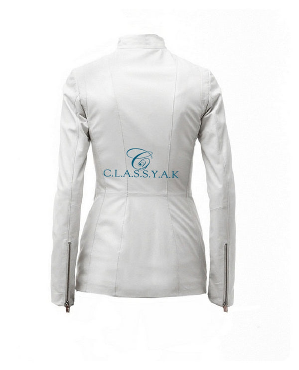 Women Fashion Genuine Leather Coat White Jacket - Sheep Nappa