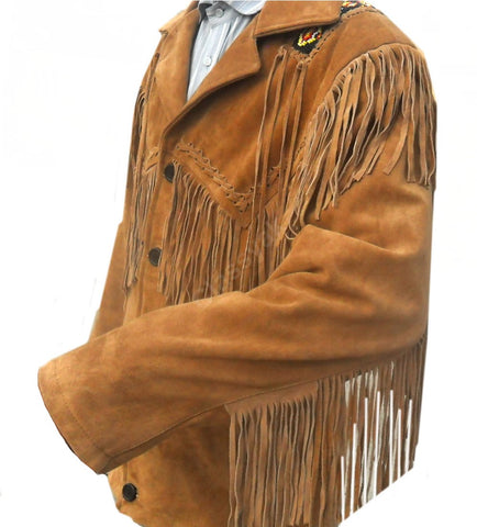 Classyak Western Leather Coat, fringed and beaded