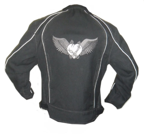 Motorcycle Jacket Flying Love Black Dobie Fabric