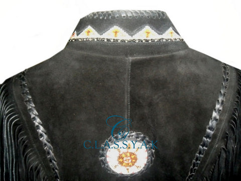 Classyak Women Western Leather Jacket with Fringes & Bones, Supreme Quality
