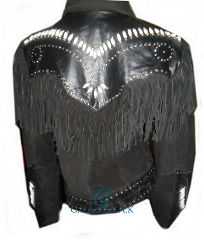 Western Women Jacket Coat Best Suede Leather Fringed and special steel and bones